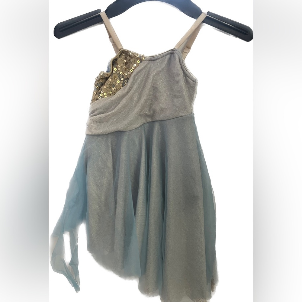 Girls dance costume blue and gold